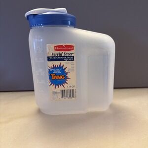 VTG 1991 Rubbermaid Servin Saver 1.75 Qt Jug Pitcher Blue Flip Top Lid Tang